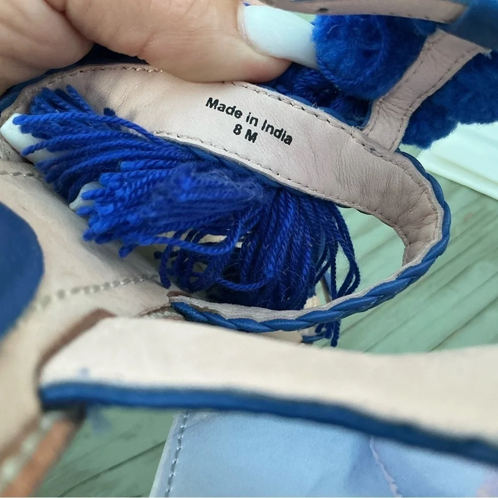 Kate Spade Sunset Sued Blue Tassels Strappy Sandals Size 8